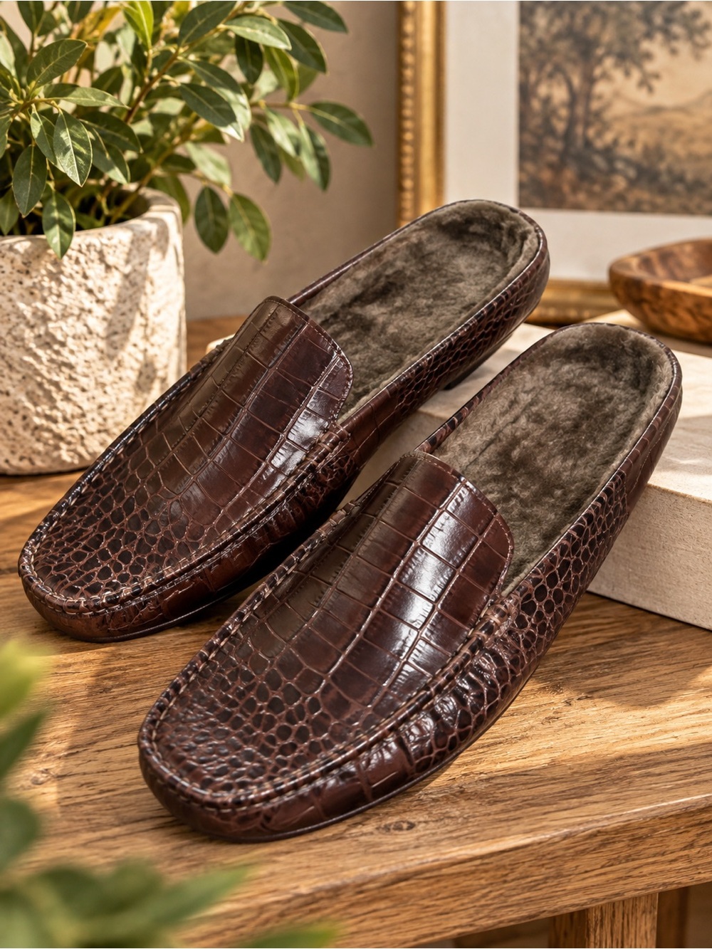 Cole Haan Zermatt Croc Leather Clog Slipper Loafers Brown 10.5 #31